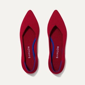 Rothy's Red Pointed Toe Flats with Blue Trim